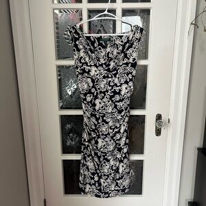 Ralph Lauren Black and White Floral Midi Dress | Designer Dresses | Size 6